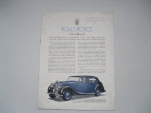 Catalogue Publicitaire ROLLS ROYCE Silver Wraith de 1947
